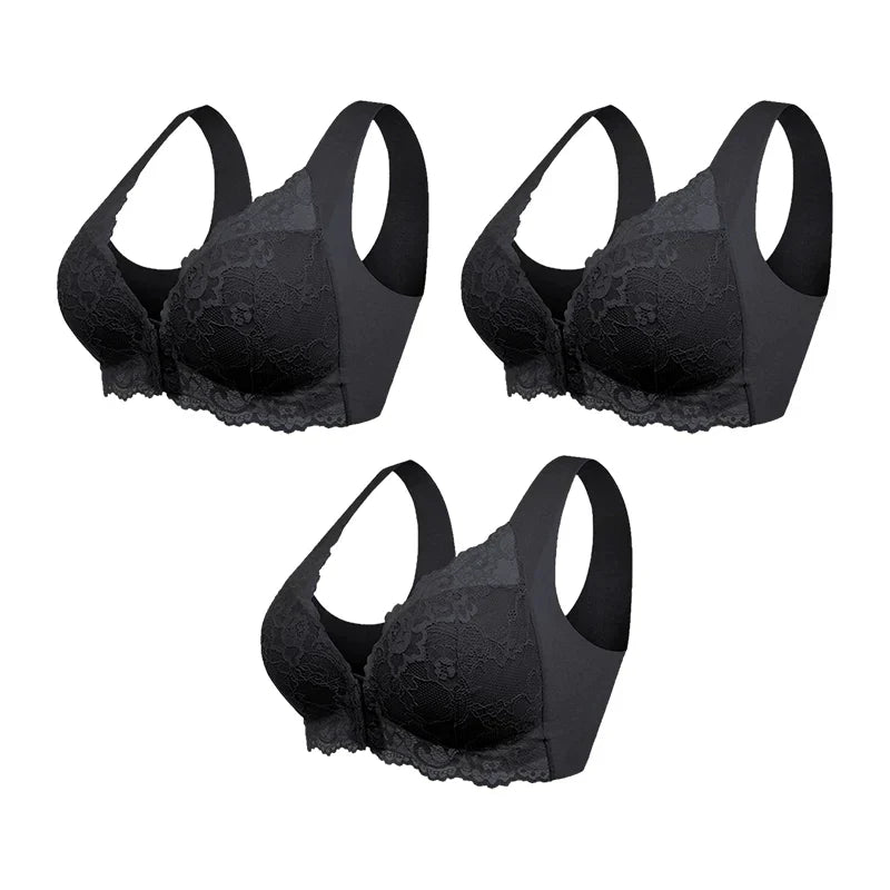 (PACK VAN 3) Draadloze Push-up Beha met Voorkant Sluiting