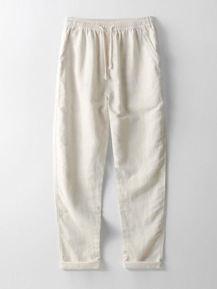 Linnen en viscose blouse met V-hals & Linnen broek met rechte pijpen