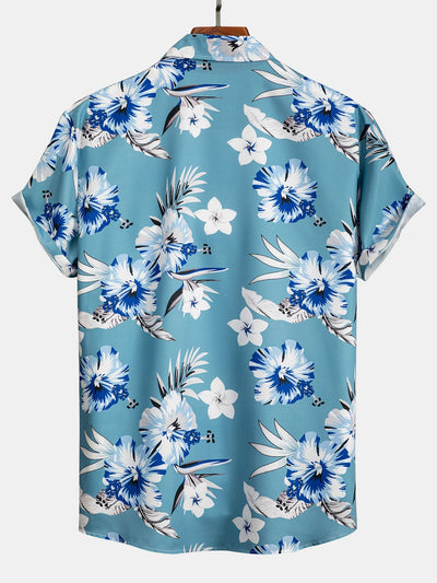 Tropische bloemenprint knoopshirt en zwemshorts