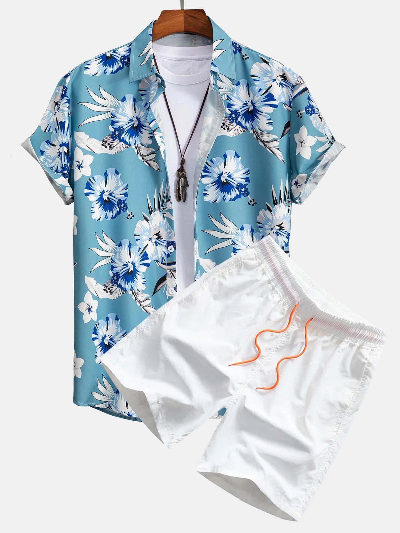 Tropische bloemenprint knoopshirt en zwemshorts