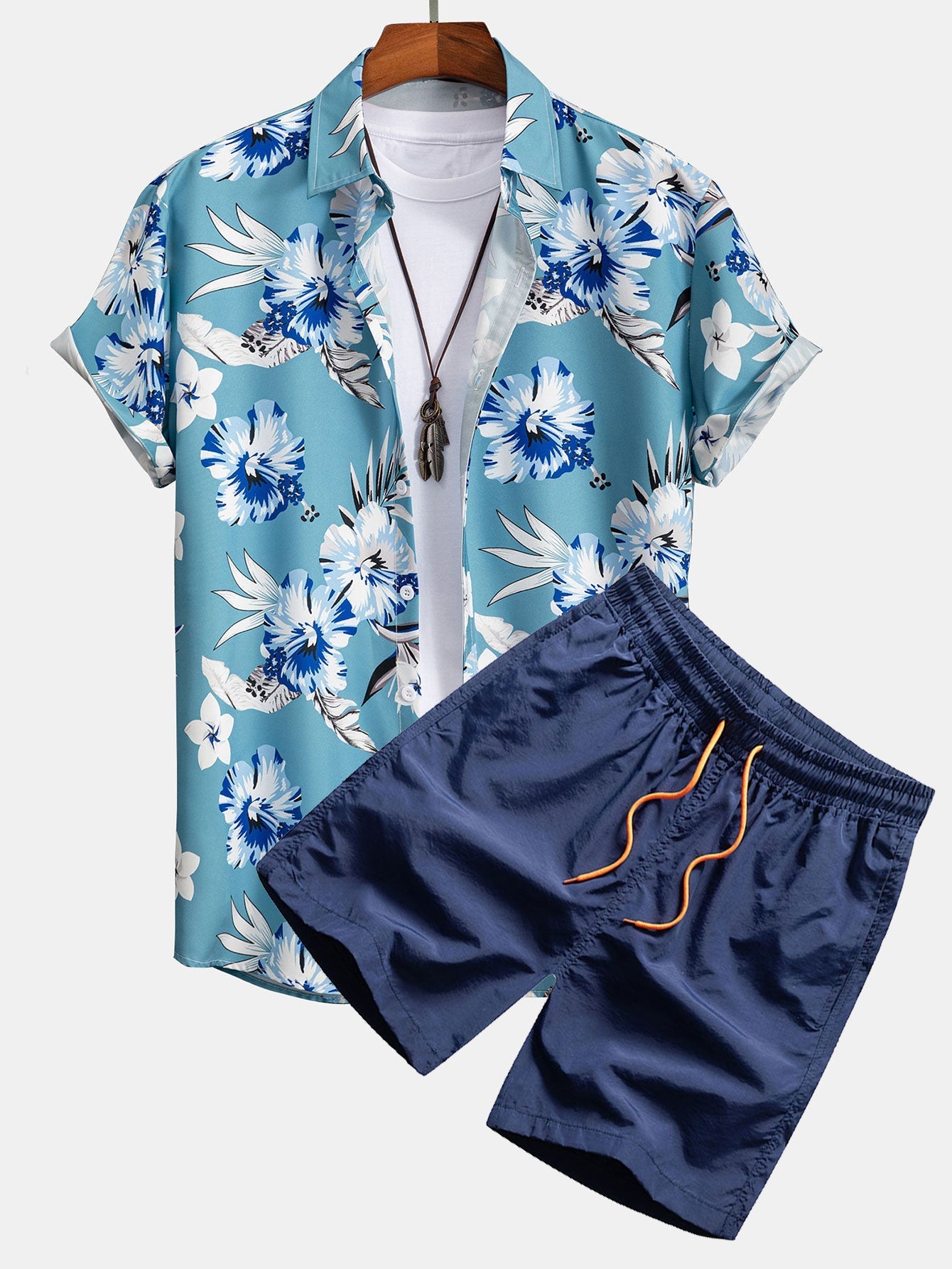 Tropische bloemenprint knoopshirt en zwemshorts