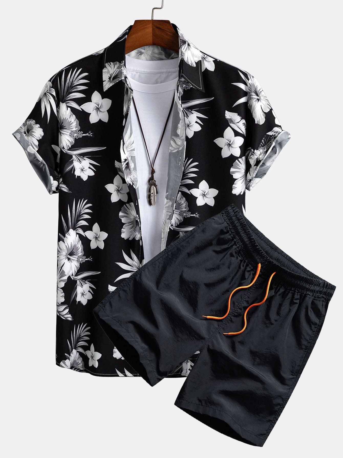 Tropische bloemenprint knoopshirt en zwemshorts