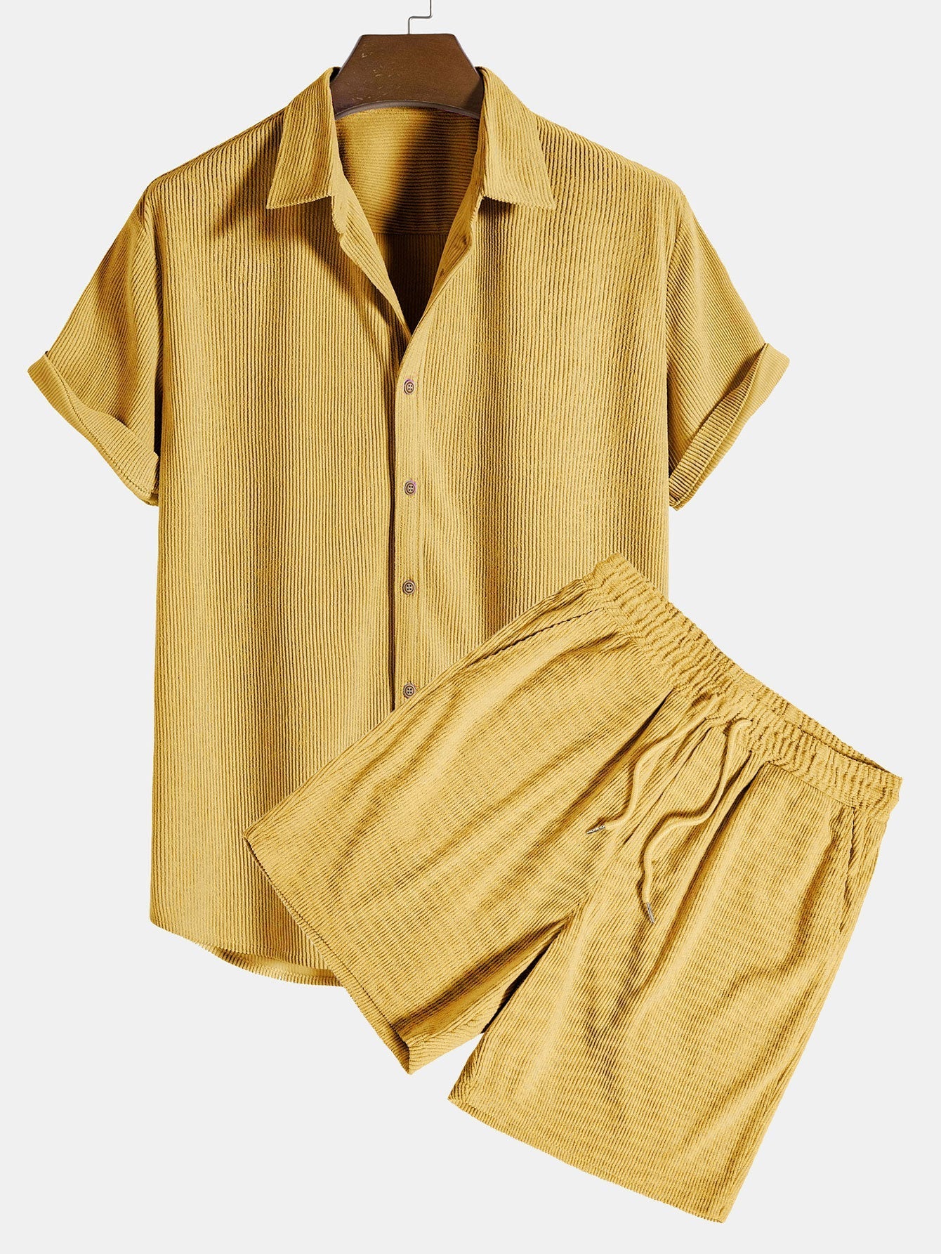 Korte mouwen corduroy shirt met knopen en shorts
