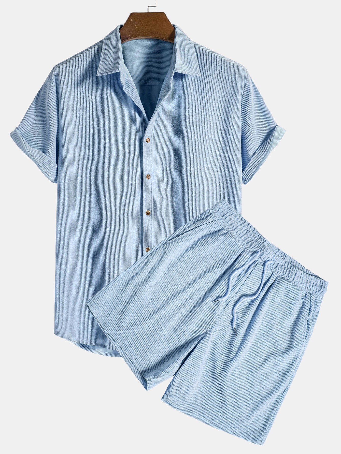 Korte mouwen corduroy shirt met knopen en shorts