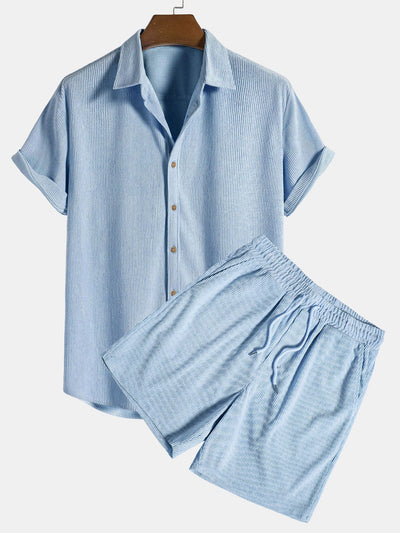 Korte mouwen corduroy shirt met knopen en shorts