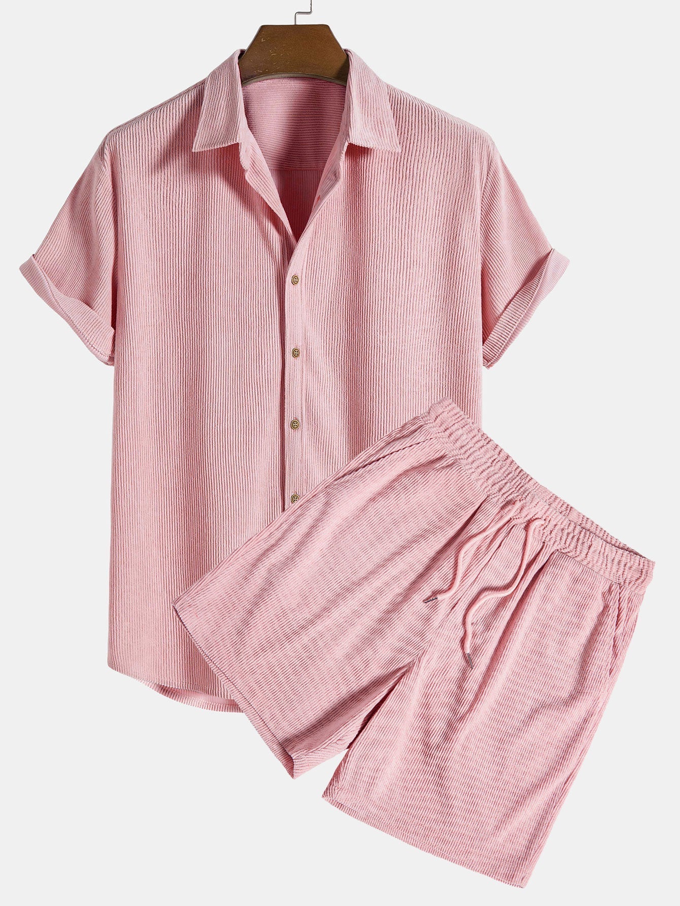 Korte mouwen corduroy shirt met knopen en shorts