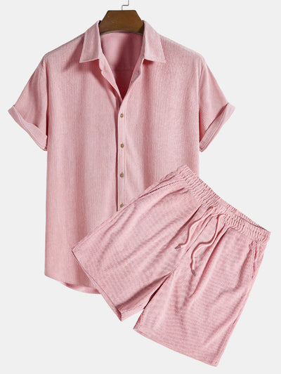 Korte mouwen corduroy shirt met knopen en shorts