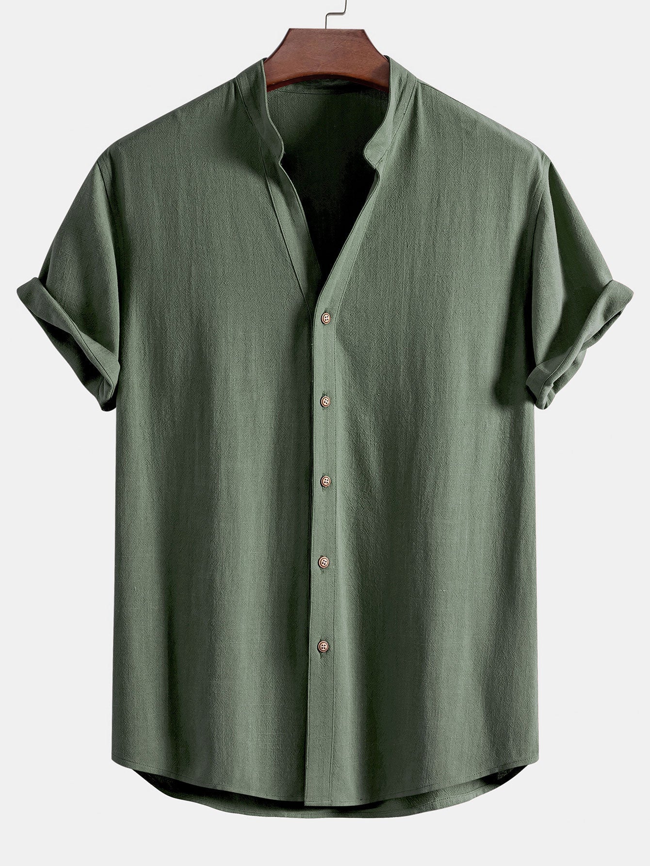 Linnen en rayon shirt met V-hals en korte mouwen