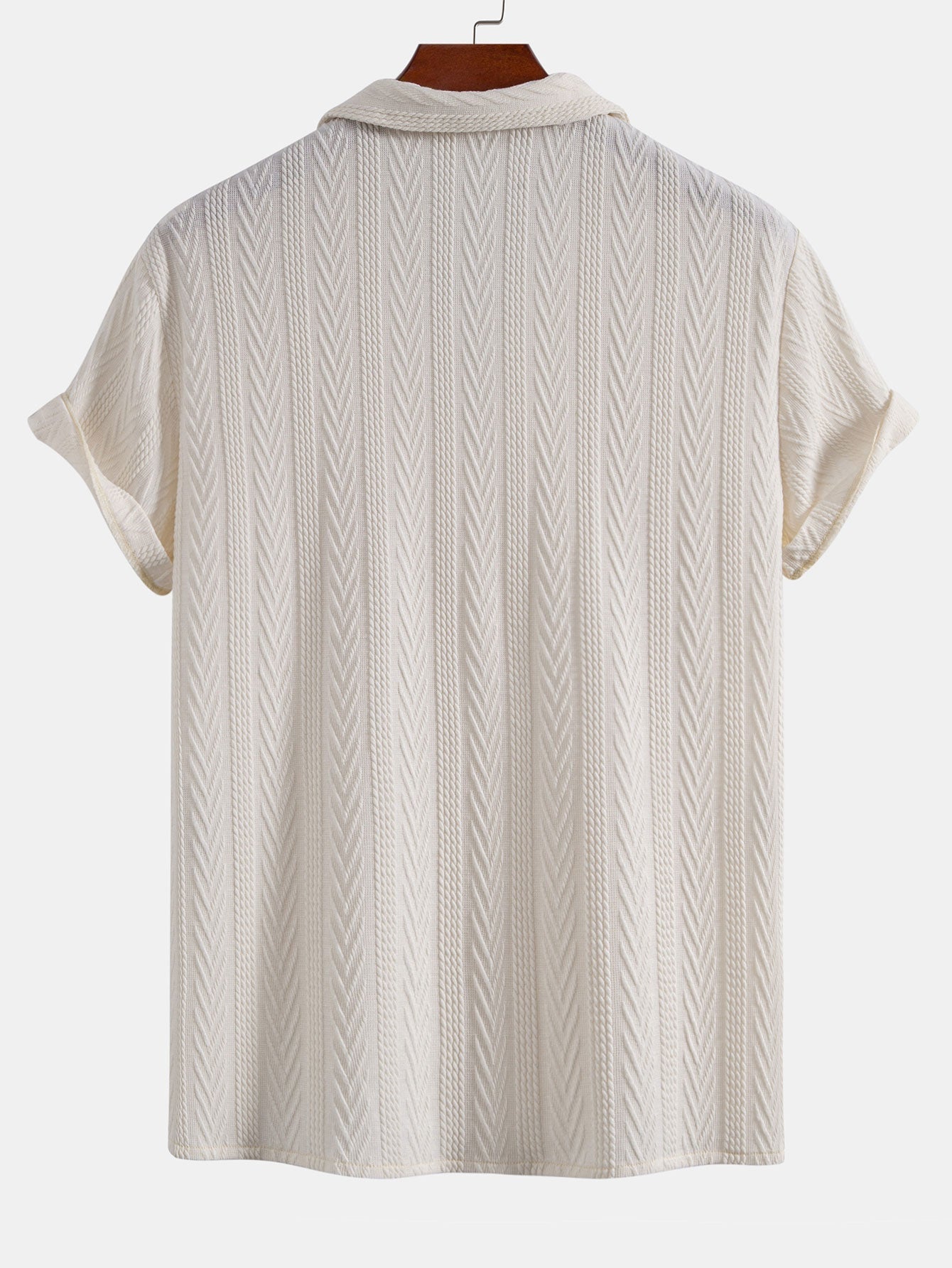 Cubaans Shirt in Textured Jacquard & Rechte Textured Anti-Kreukelpantalon