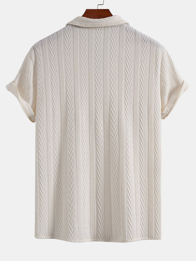 Cubaans Shirt in Textured Jacquard & Rechte Textured Anti-Kreukelpantalon