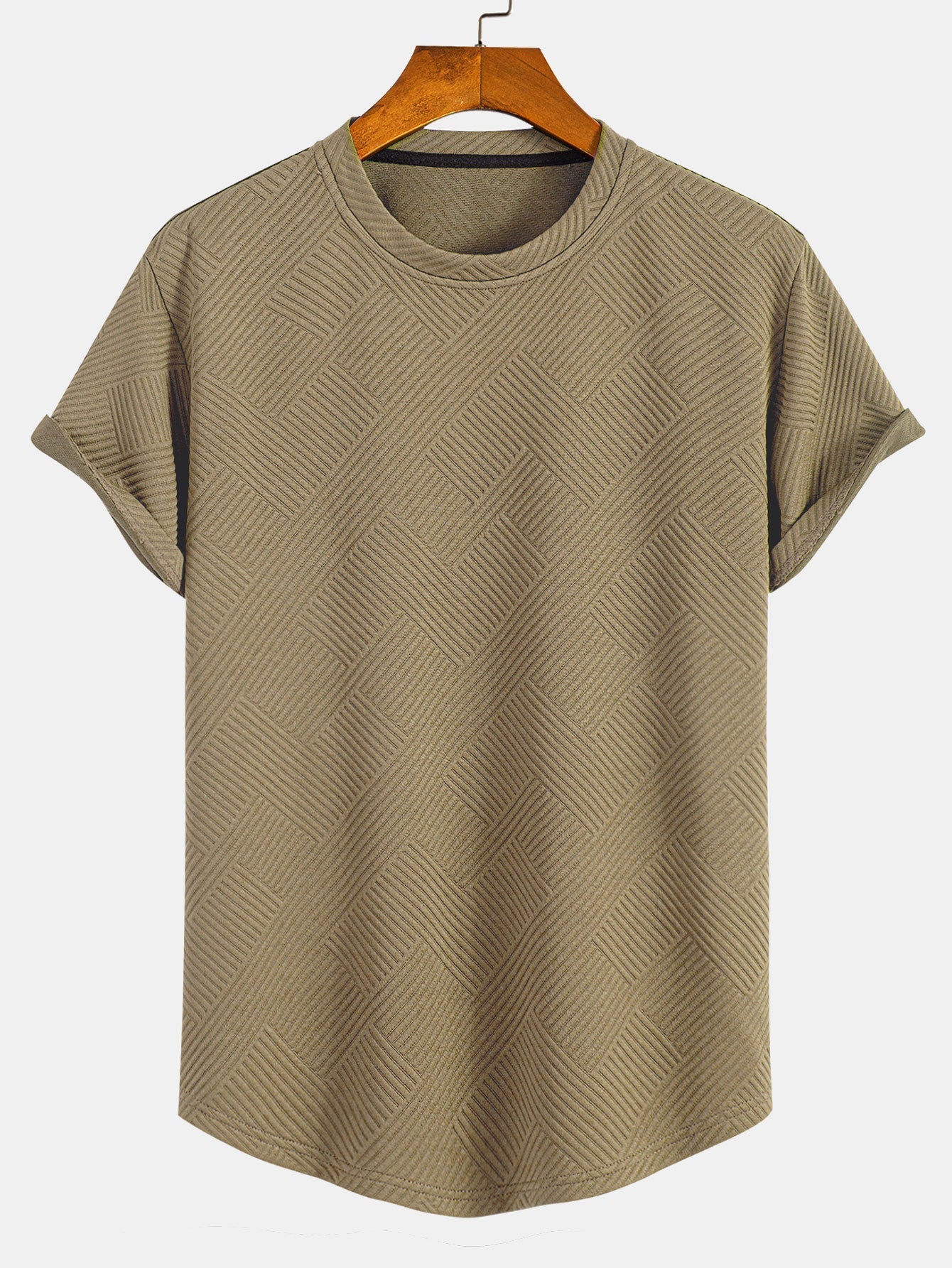 Gestreept jacquard T-shirt met korte mouwen en een gebogen zoom