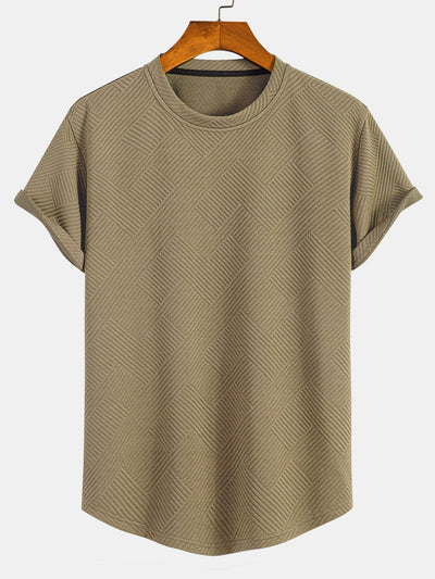 Gestreept jacquard T-shirt met korte mouwen en een gebogen zoom