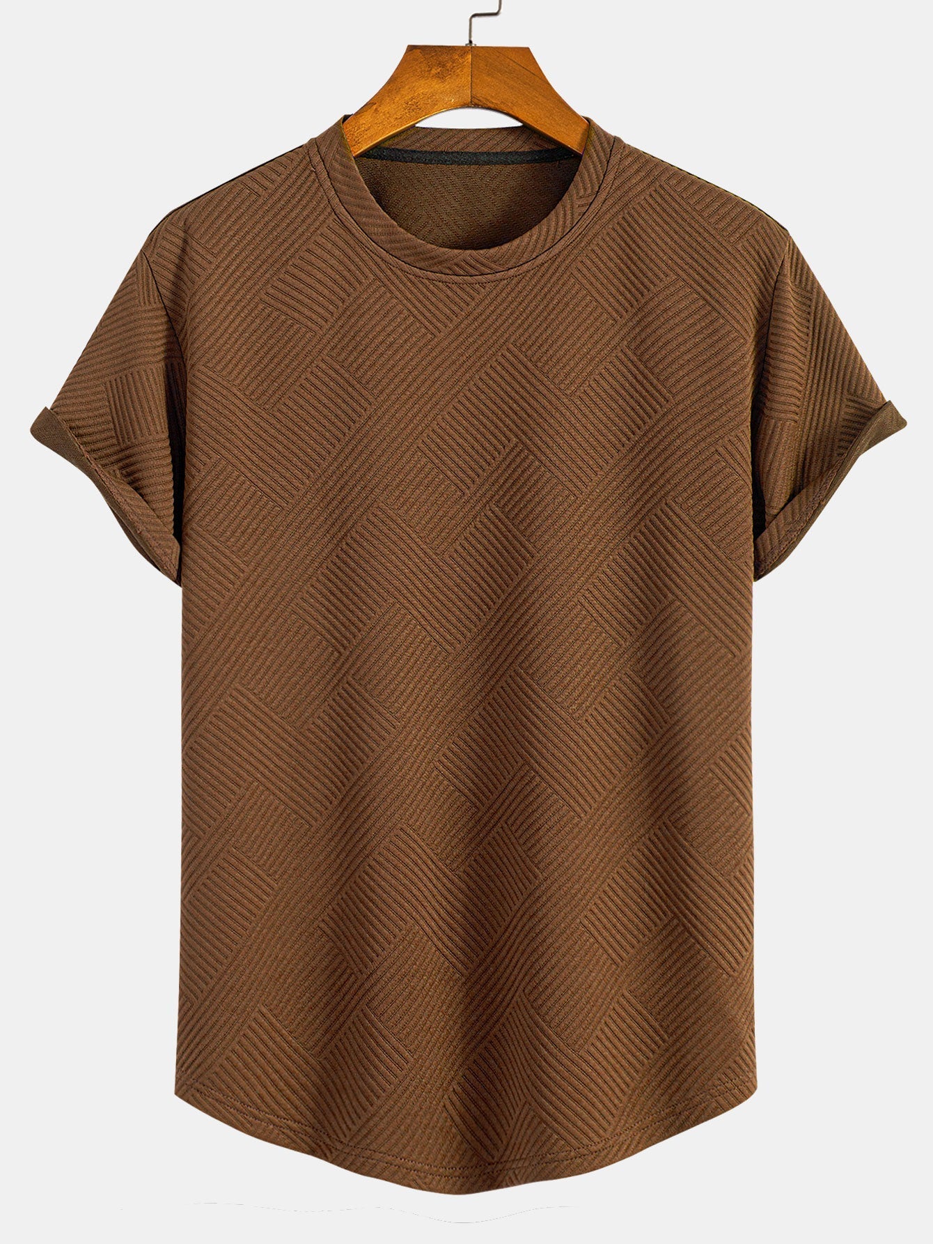 Gestreept jacquard T-shirt met korte mouwen en een gebogen zoom