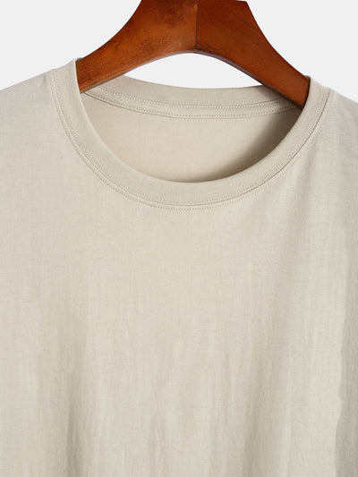 Basis T-shirt van katoen met gebogen zoom
