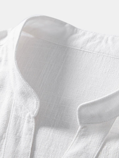 Linnen en rayon shirt met V-hals en korte mouwen