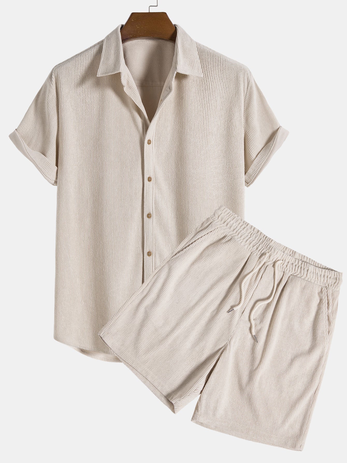 Korte mouwen corduroy shirt met knopen en shorts