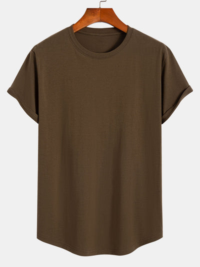 Basis T-shirt van katoen met gebogen zoom