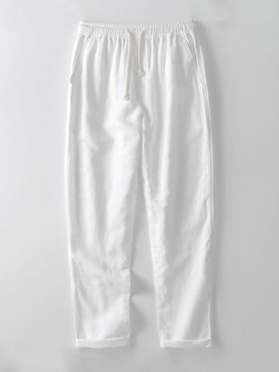 Linnen en viscose blouse met V-hals & Linnen broek met rechte pijpen
