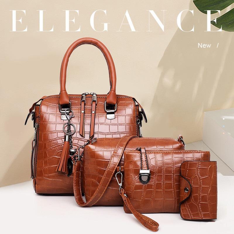 Valentina® | SET TASCHEN VAN HANDGEVEREID LEDER MET 4 DELEN