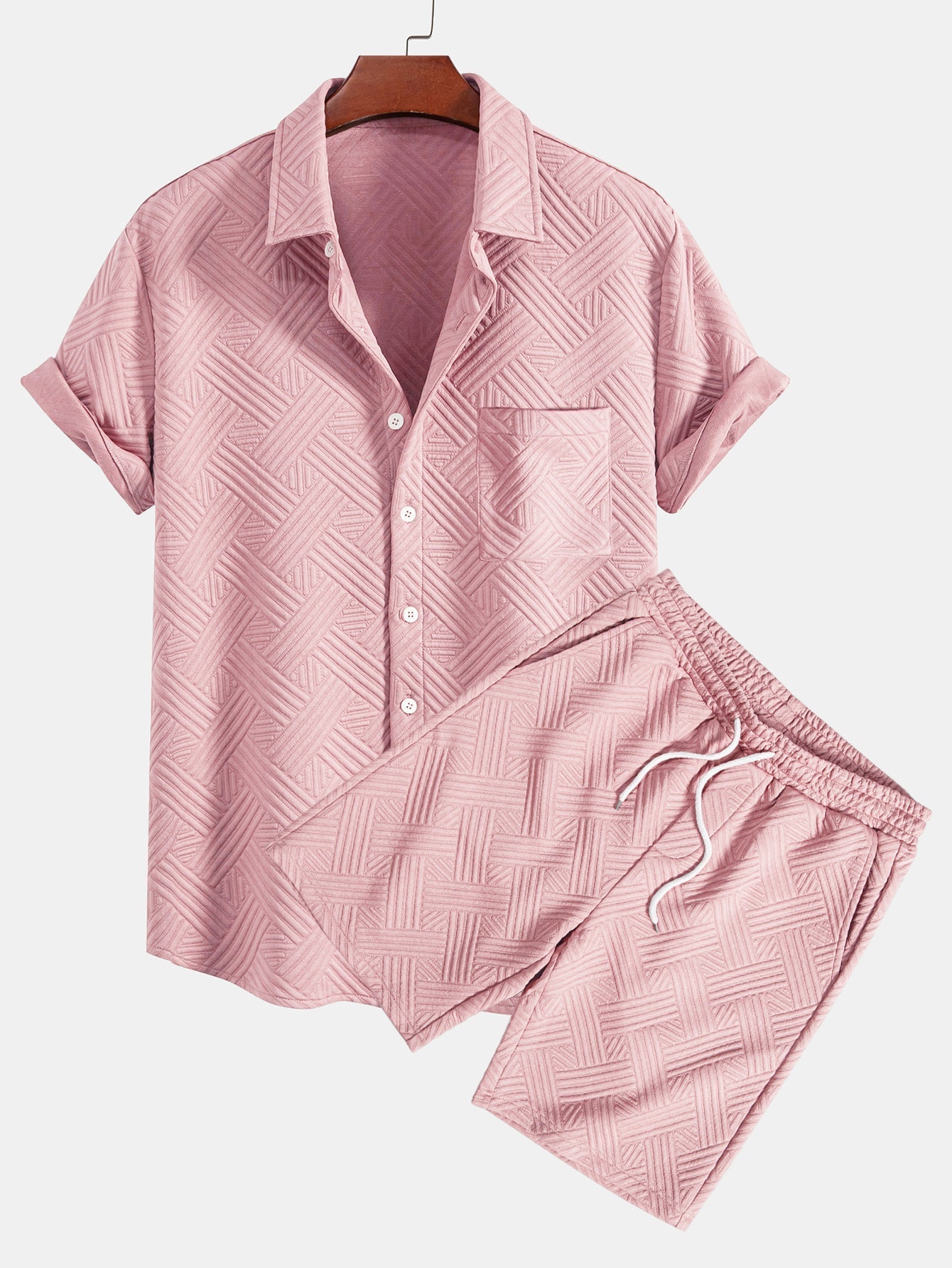 Gestreepte jacquardknopshirt & Shorts met trekkoord