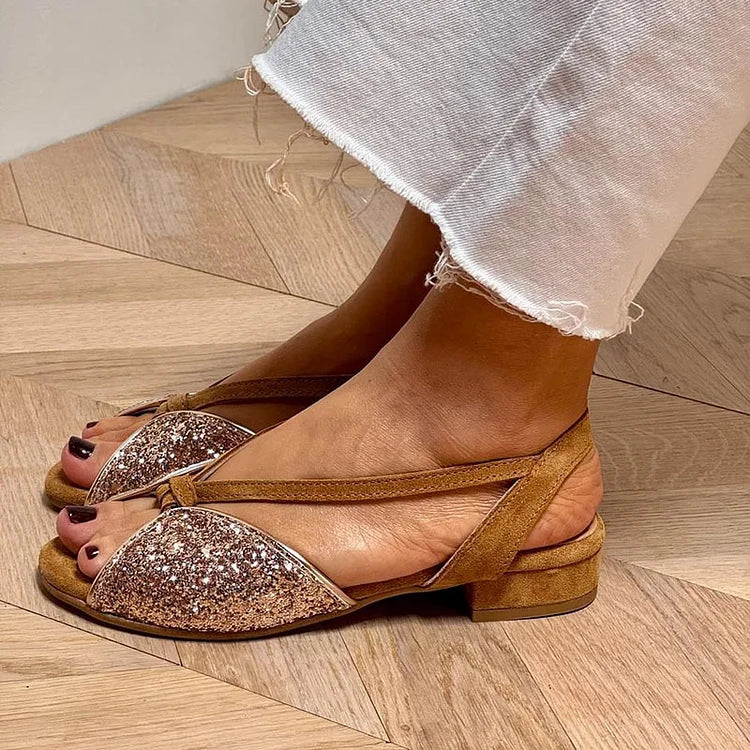 MARTINA | Glanzende sandalen met glitter en platte zool voor een elegante en comfortabele stijl