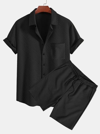 Gestreepte jacquardknopshirt & Shorts met trekkoord