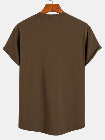 Basis T-shirt van katoen met gebogen zoom