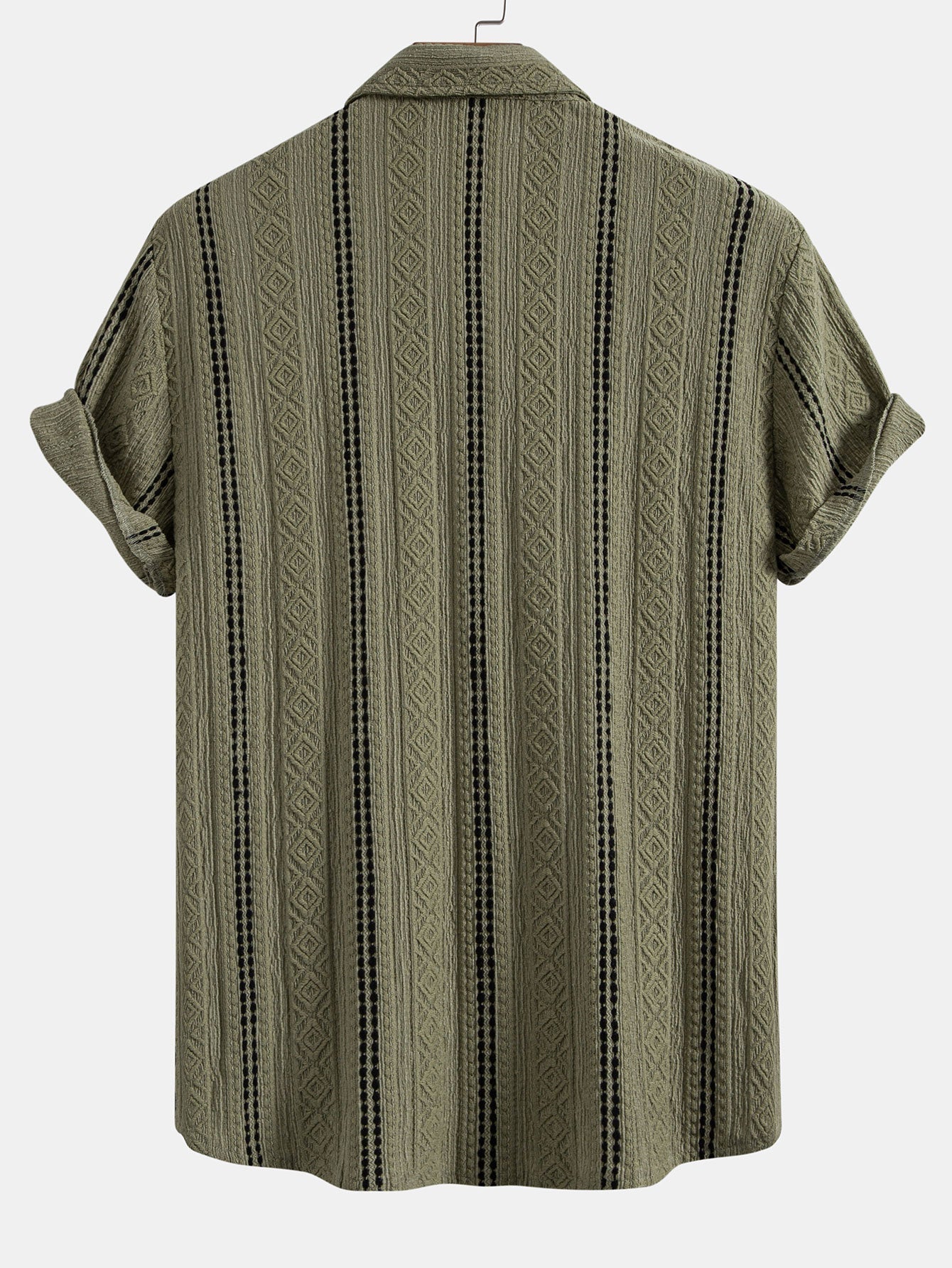 Geometrisch gestreepte jacquardknopshirt & linnen broek met rechte pijpen
