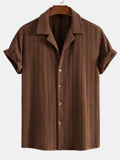 Cubaans Shirt in Textured Jacquard & Rechte Textured Anti-Kreukelpantalon