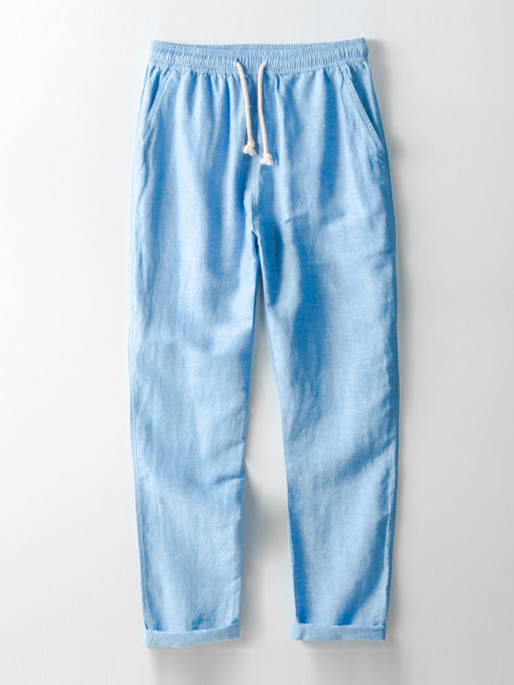 Linnen en viscose blouse met V-hals & Linnen broek met rechte pijpen