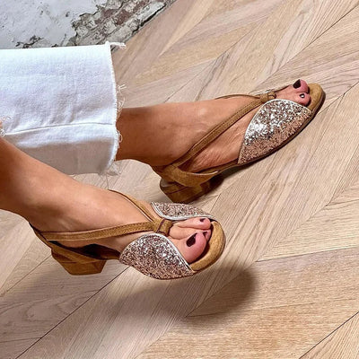 MARTINA | Glanzende sandalen met glitter en platte zool voor een elegante en comfortabele stijl