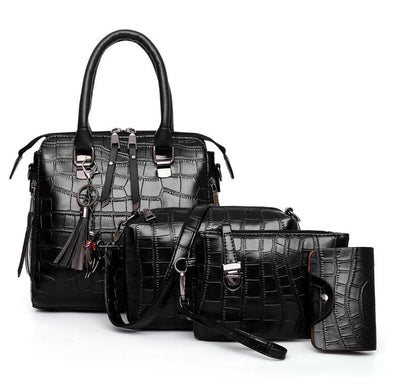 Valentina® | SET TASCHEN VAN HANDGEVEREID LEDER MET 4 DELEN