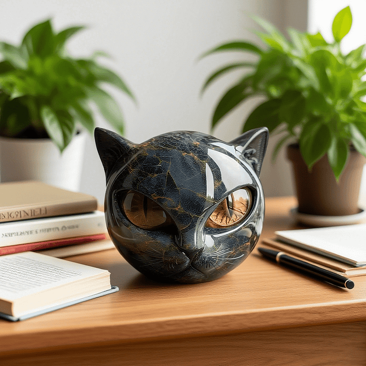 Whispa® | Betoverend zwart kattenkop-sculptuur