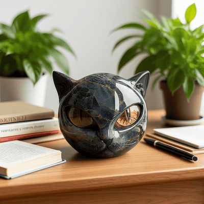 Whispa® | Betoverend zwart kattenkop-sculptuur