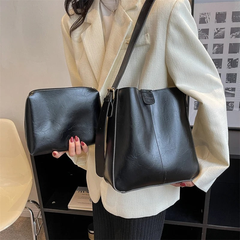 Lieke® | Handgemaakte leren tas set van tassen + clutch (Gratis)