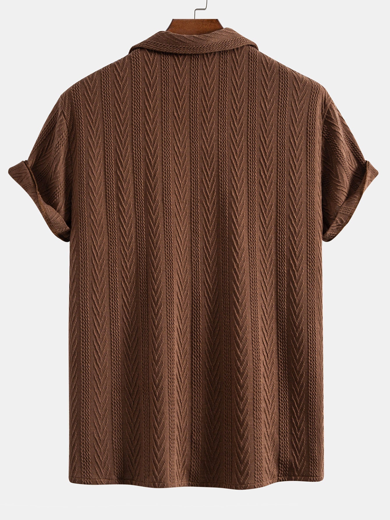 Cubaans Shirt in Textured Jacquard & Rechte Textured Anti-Kreukelpantalon