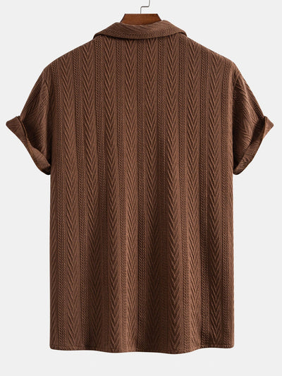 Cubaans Shirt in Textured Jacquard & Rechte Textured Anti-Kreukelpantalon