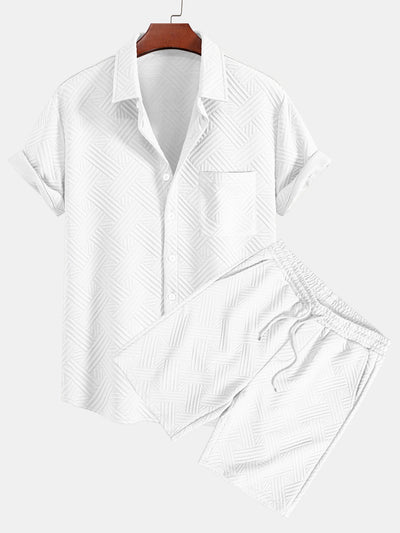 Gestreepte jacquardknopshirt & Shorts met trekkoord
