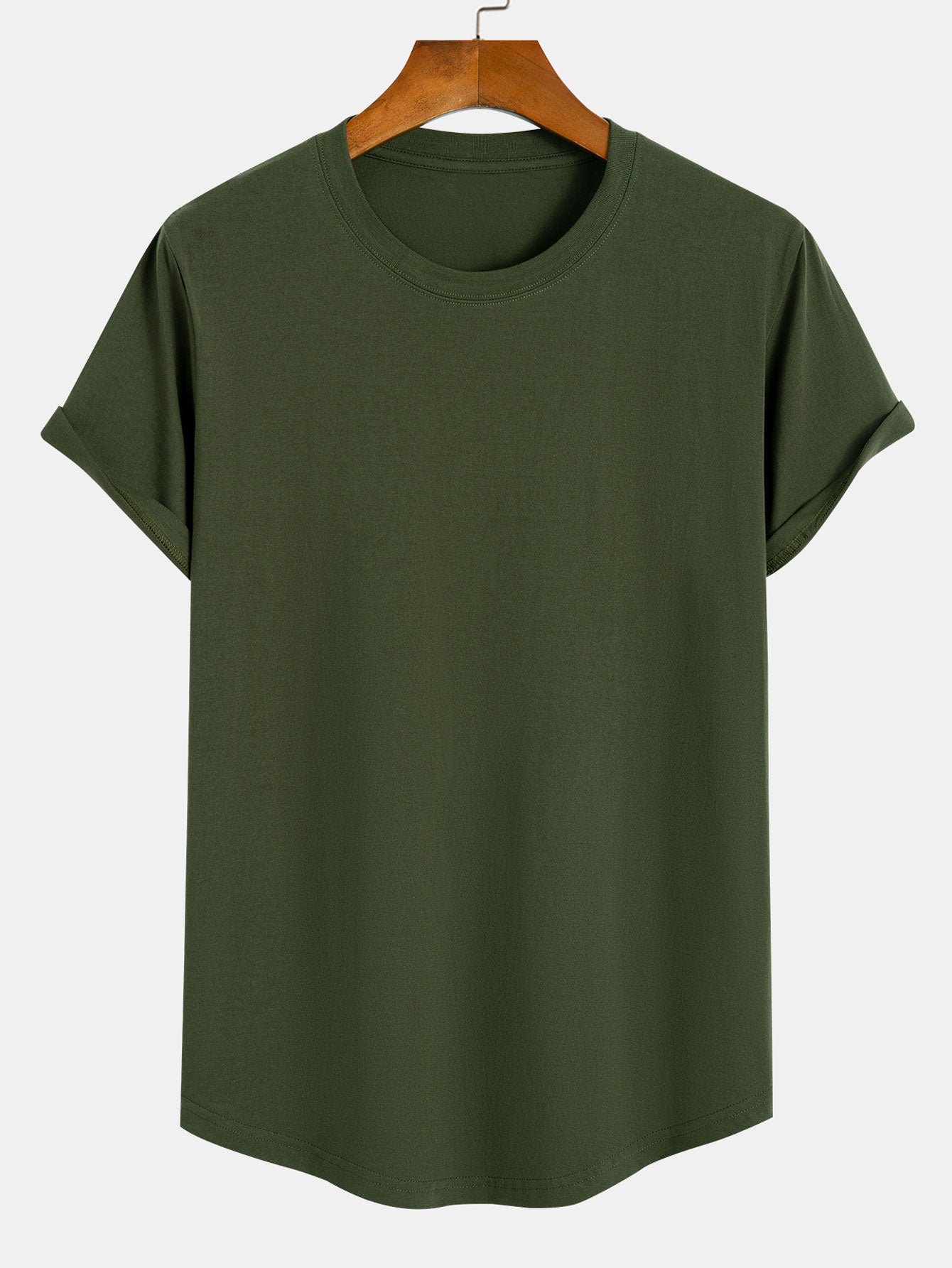 Basis T-shirt van katoen met gebogen zoom