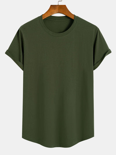 Basis T-shirt van katoen met gebogen zoom
