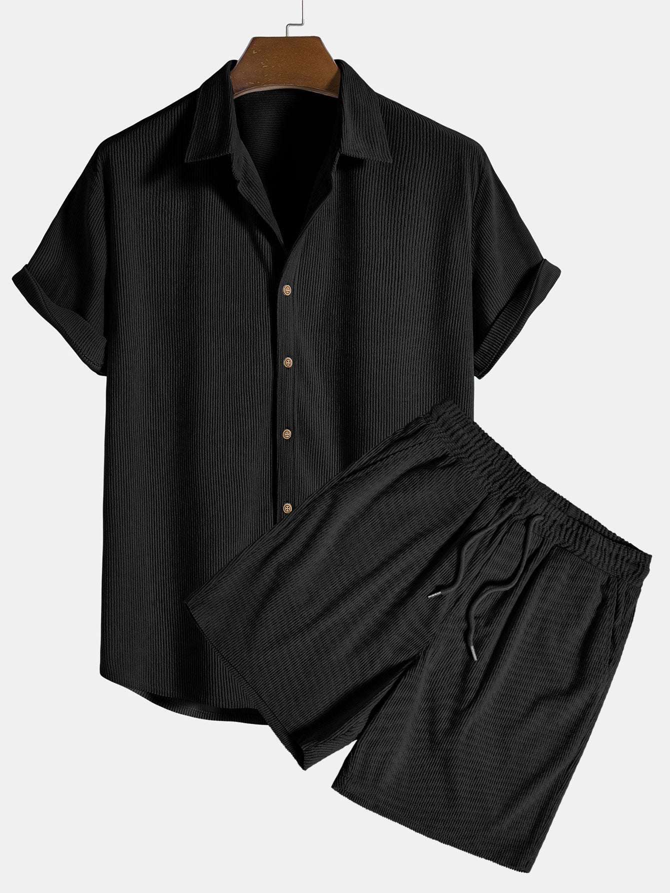 Korte mouwen corduroy shirt met knopen en shorts