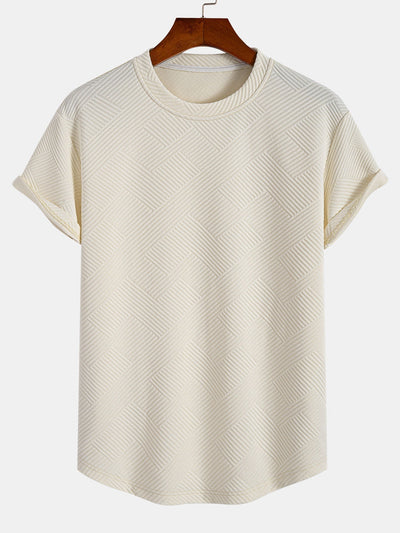 Gestreept jacquard T-shirt met korte mouwen en een gebogen zoom