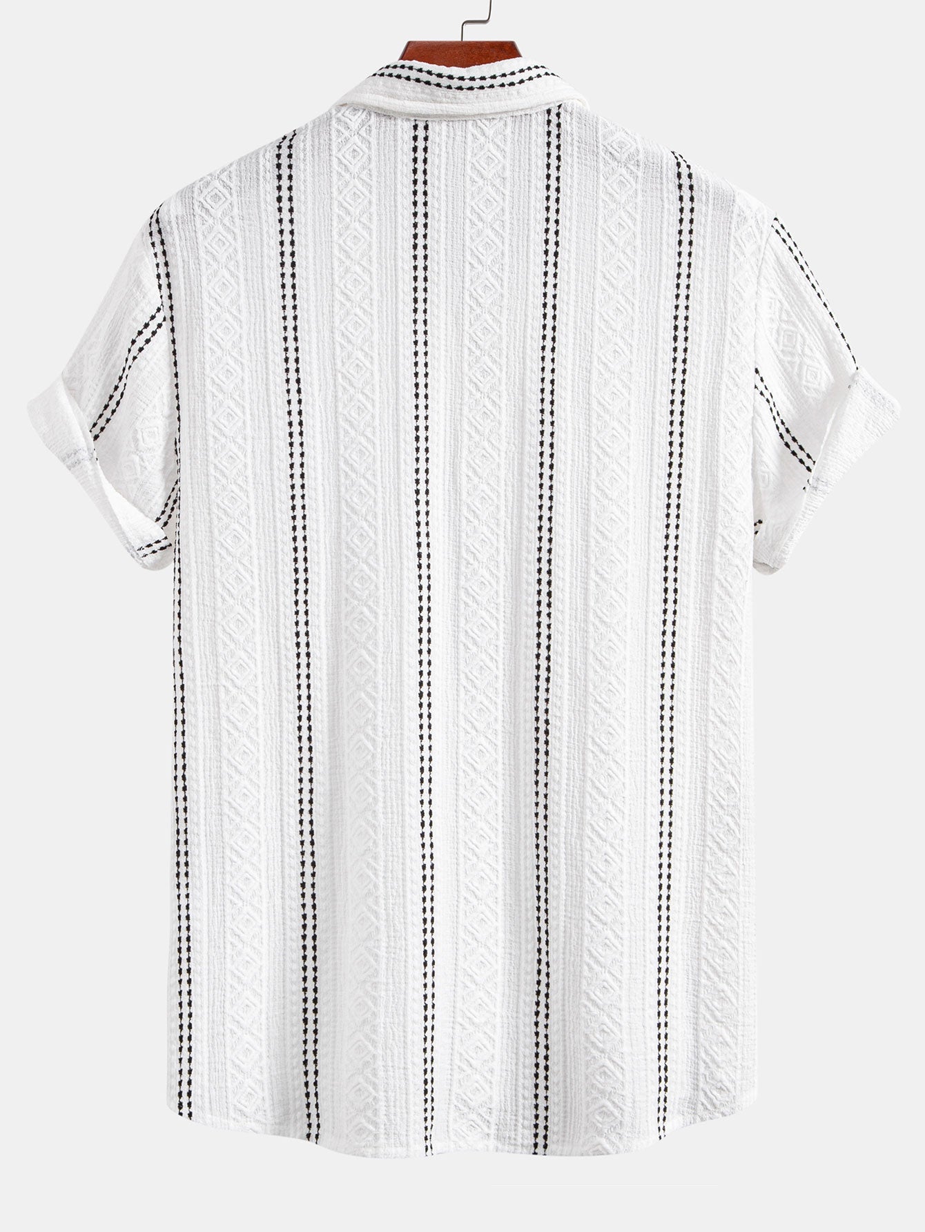 Geometrisch gestreepte jacquardknopshirt & linnen broek met rechte pijpen