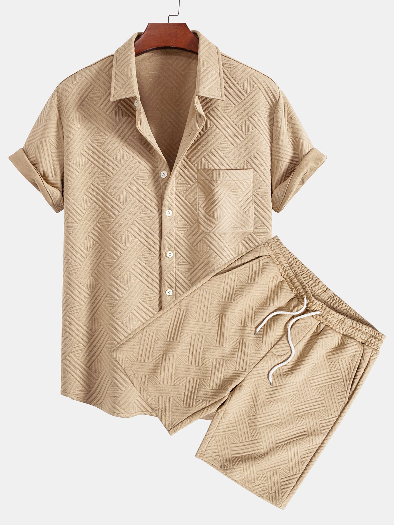 Gestreepte jacquardknopshirt & Shorts met trekkoord