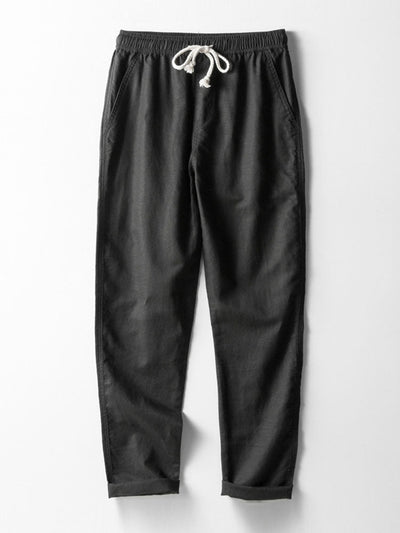 Geometrisch gestreepte jacquardknopshirt & linnen broek met rechte pijpen