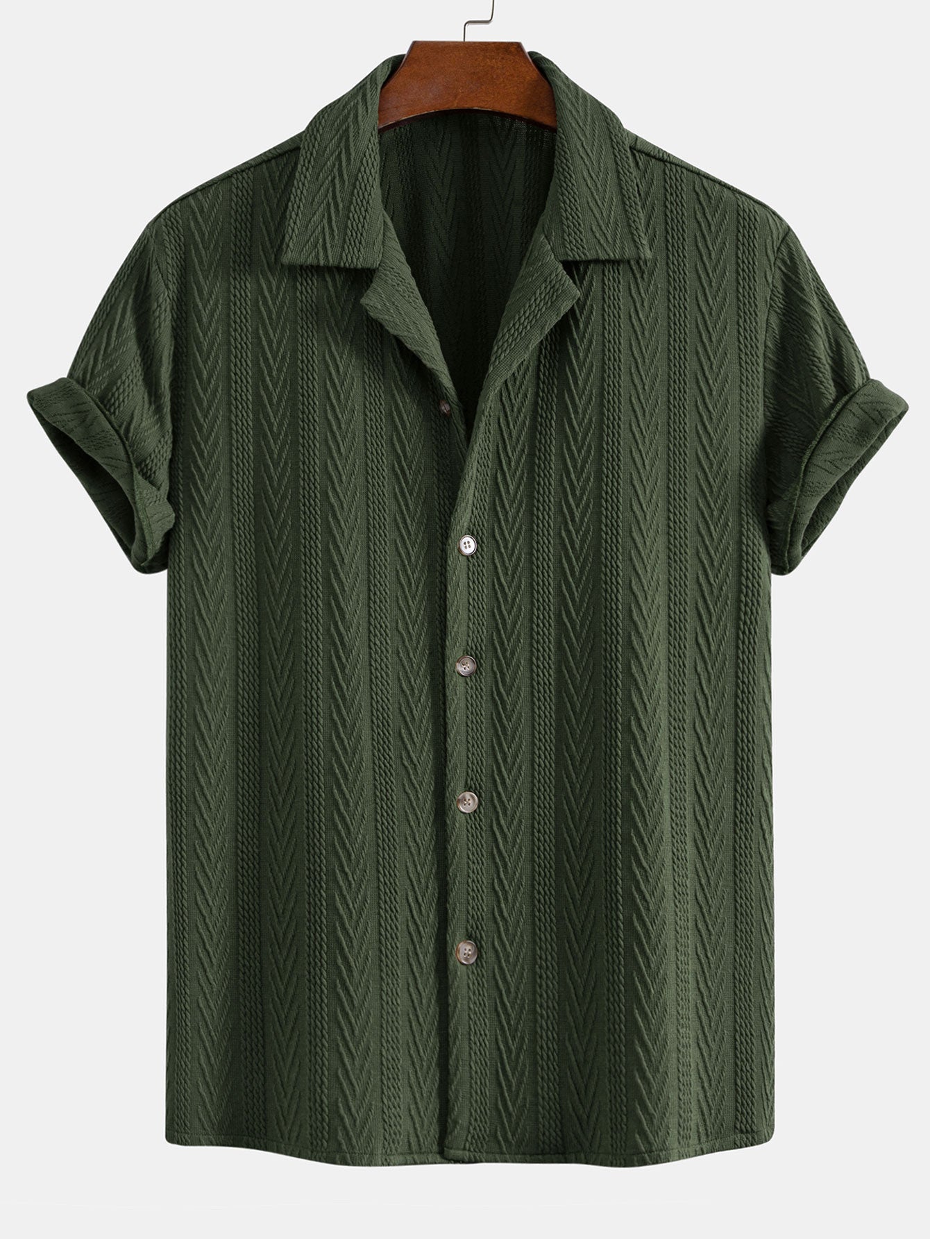 Cubaans Shirt in Textured Jacquard & Rechte Textured Anti-Kreukelpantalon