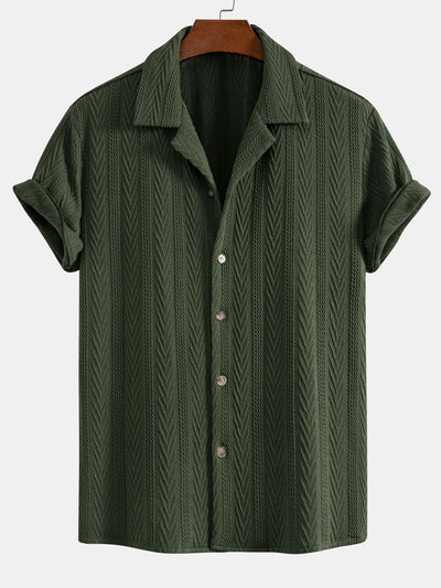 Cubaans Shirt in Textured Jacquard & Rechte Textured Anti-Kreukelpantalon