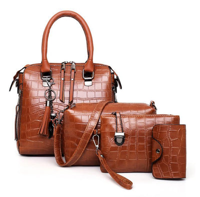 Valentina® | SET TASCHEN VAN HANDGEVEREID LEDER MET 4 DELEN