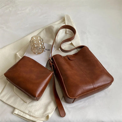 Lieke® | Handgemaakte leren tas set van tassen + clutch (Gratis)
