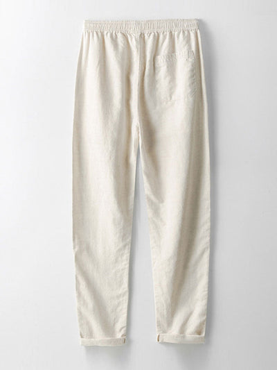Linnen en viscose blouse met V-hals & Linnen broek met rechte pijpen